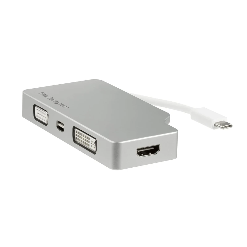 StarTech.com USB C Multiport Video Adapter with HDMI, VGA, Mini DisplayPort or DVI - USB Type C Monitor Adapter to HDMI 1.4 or mDP 1.2 (4K) - VGA or DVI (1080p) - Silver Aluminum (CDPVGDVHDMDP)