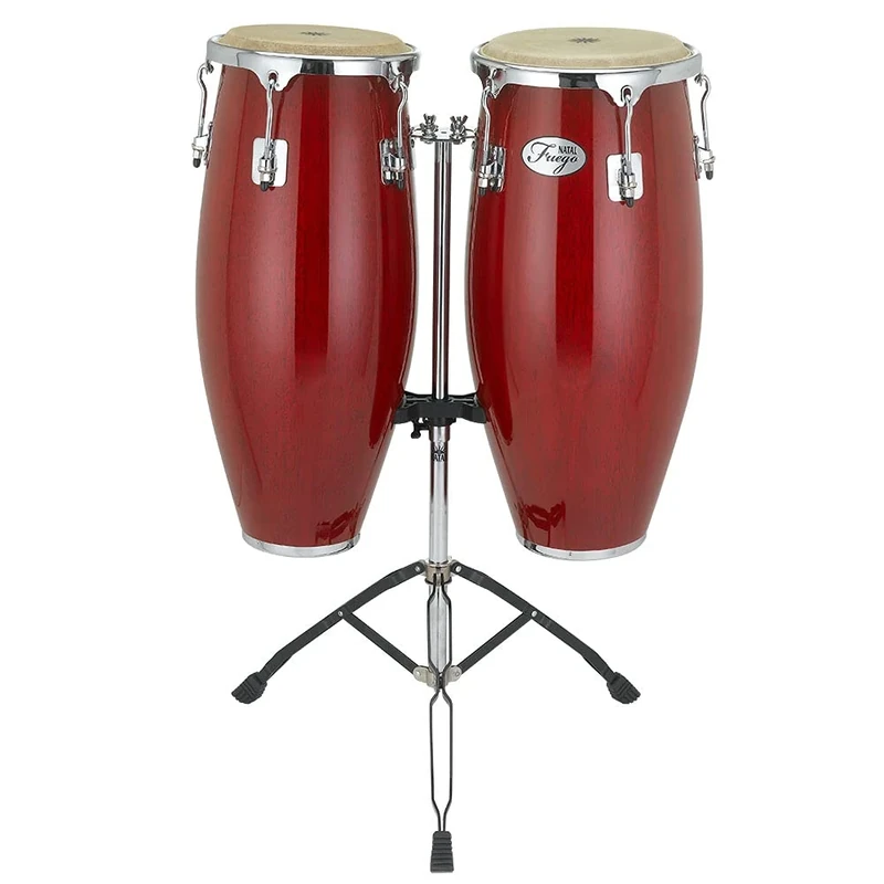 Natural Wood Congas 10"&11" Chrome Hardware 2 Stand Black Gloss