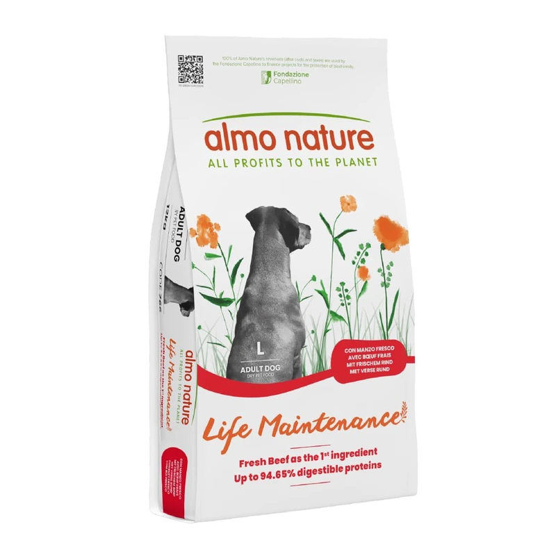 Almo Nature Life Maintenance Dry Dog Food L Beef 12 kg – Complete Kibble for Adult Large Breed Dogs
