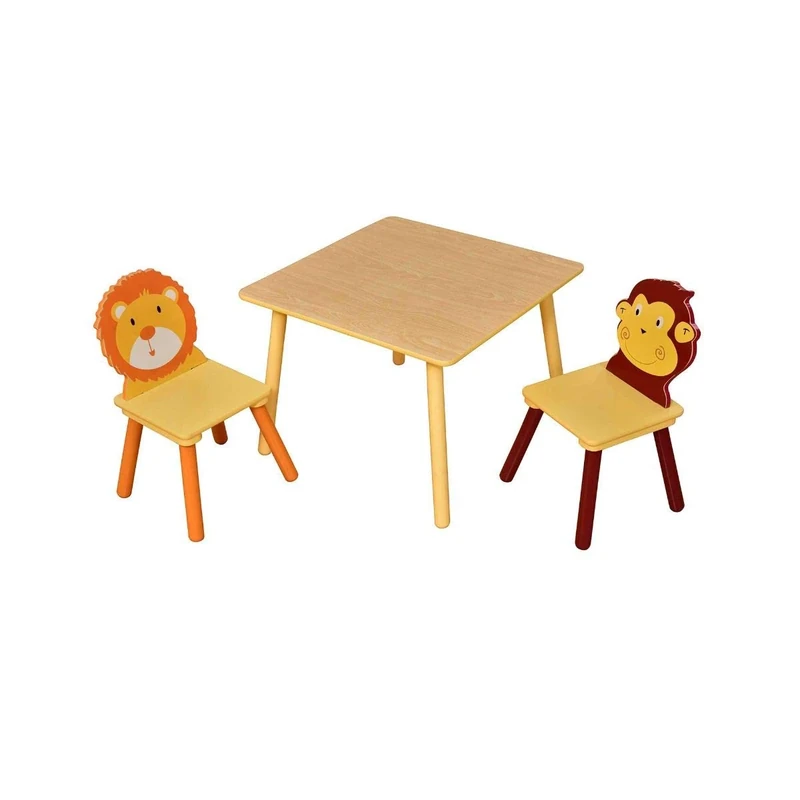 Liberty House Toys Wooden Jungle Table and 2 Chairs Set, Engineered, Natural Wood, 53cm H W x 66cm D