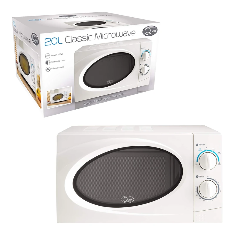 Quest 35850 20 Litre Classic Microwave / 700W Power / 30 Minute Manual Dial Timer/Reheat & Defrost Functions / 6 Power Levels/White Colour - Image 1