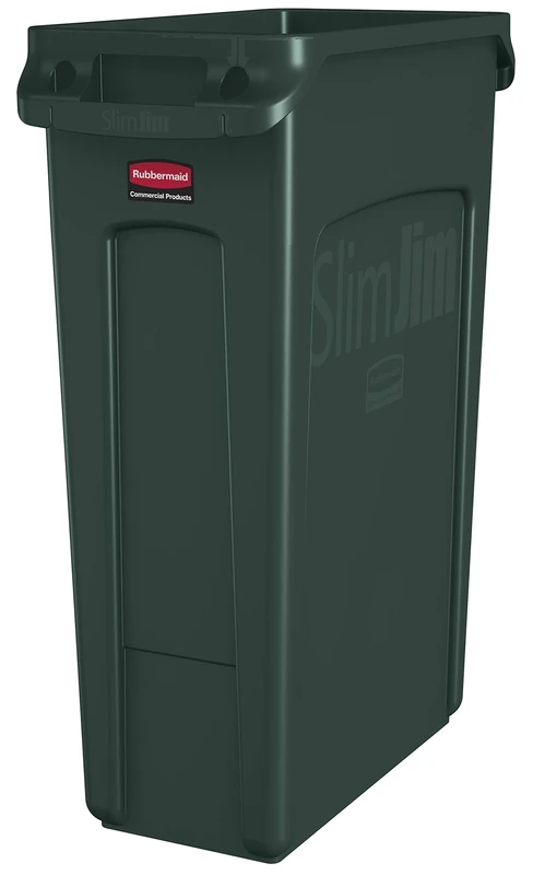 Rubbermaid Commercial Vented Slim Jim Trash Can Waste Receptacle, 23 Gallon, Green, Plastic, 1956186