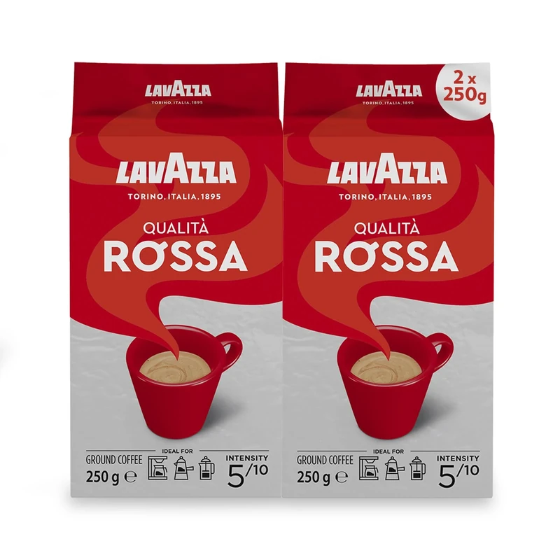Lavazza Qualità Rossa Ground Coffee, Medium Roast, 250 g Each, 2-Pack