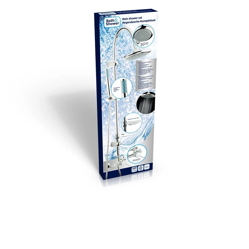 Bath & Shower 92433 Rain Shower Complete Set with Anti Limescale System, diam. 20 cm, Metal, Stainless Steel, 22 x 3.2 x 3.2 cm - Image 1