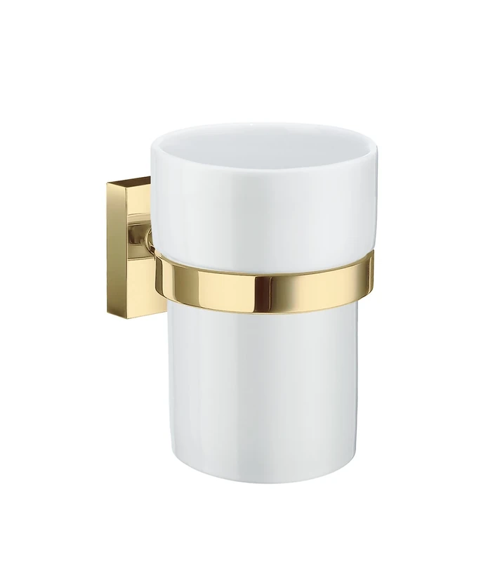 Smedbo Holder with Glass Tumbler, RV343P House Laqured, Polished Brass Lacquered, 7.5 x 10 x 14.5 cm