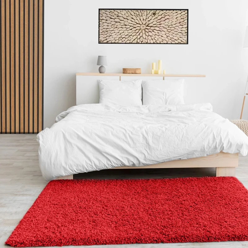 VIMODA Prime Shaggy Carpet Shaggy Long Pile Rugs Modern for Living Room Bedroom Plain Nougat Light brown Red, Red, 62.99"x86.61"