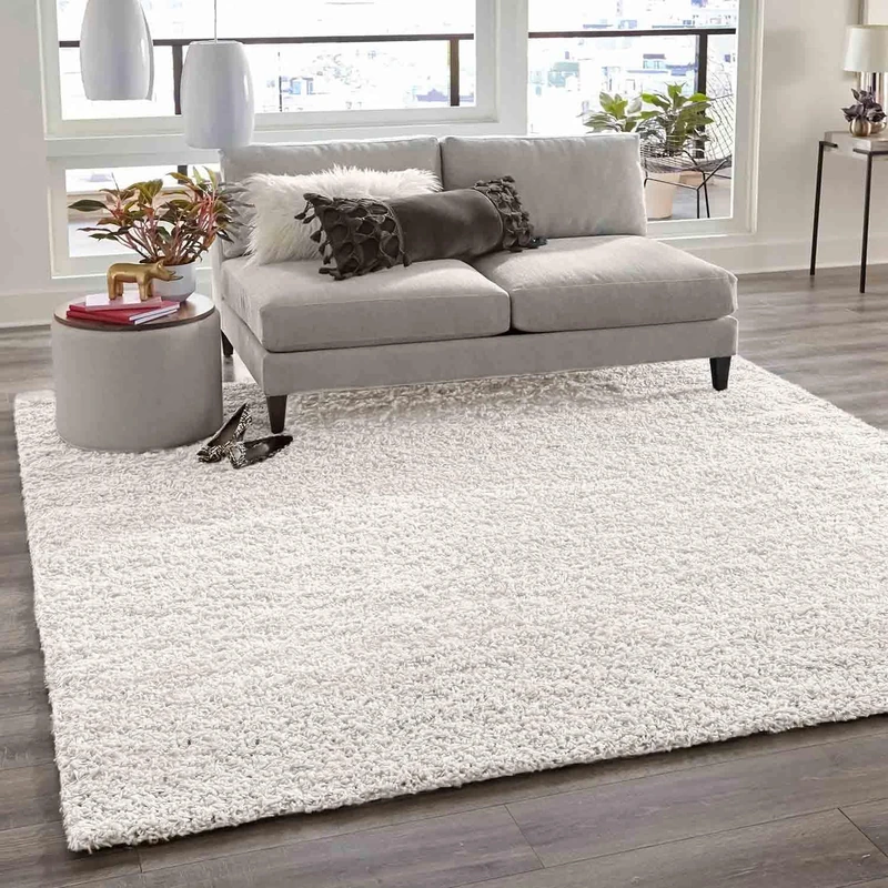 VIMODA Prime Shaggy Carpet White Shaggy Long Pile Rugs Modern for Living Room Bedroom Cream, 59.06" square - Image 1