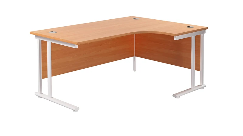 Office Hippo - L Shaped Office Desk 160 x 120cm. Large Corner Computer Desk For Home Office With Integrated Cable Ports, Ideal For Work, Study, Gaming And Hobby Workstation (Beech/White)