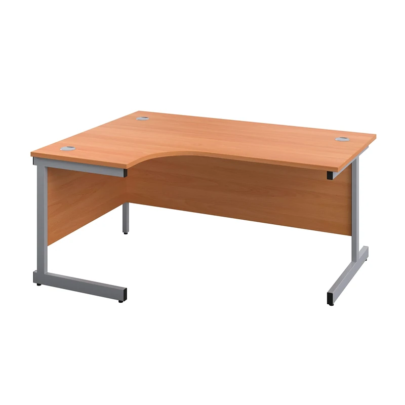 Office Hippo Heavy Duty Left Corner Desk - Strong & Reliable Workstation With Integrated Cable Ports for Office or Home - Beech Top / Silver Frame