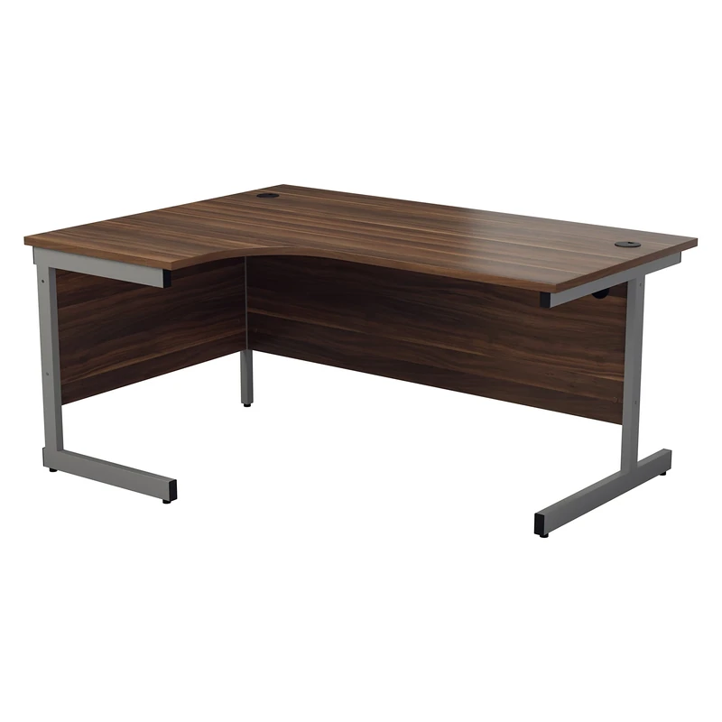 Office Hippo Heavy Duty Left Corner Desk, Strong & Reliable Workstation With Integrated Cable Ports, for Office or Home - Dark Walnut Top / Silver Frame