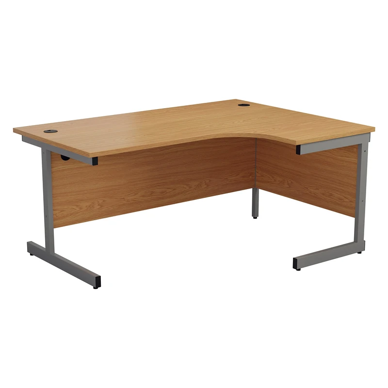 Office Hippo Heavy Duty Right Corner Desk - Strong & Reliable Workstation, Integrated Cable Ports, PC Desk For Office or Home - Oak Top / Silver Frame
