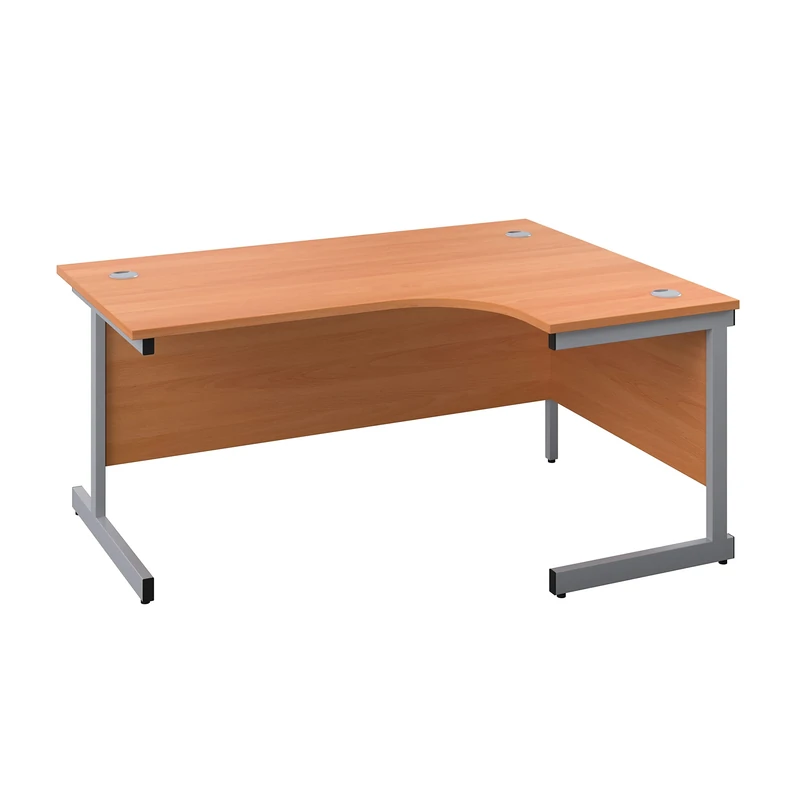 Office Hippo Heavy Duty Right Corner Desk - Strong & Reliable Workstation, Integrated Cable Ports, PC Desk For Office or Home - Beech Top / Silver Frame