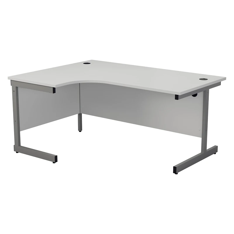 Office Hippo Heavy Duty Corner Desk, Strong & Reliable Workstation, Integrated Cable Ports, PC Desk For Office or Home - White Top / Silver Frame