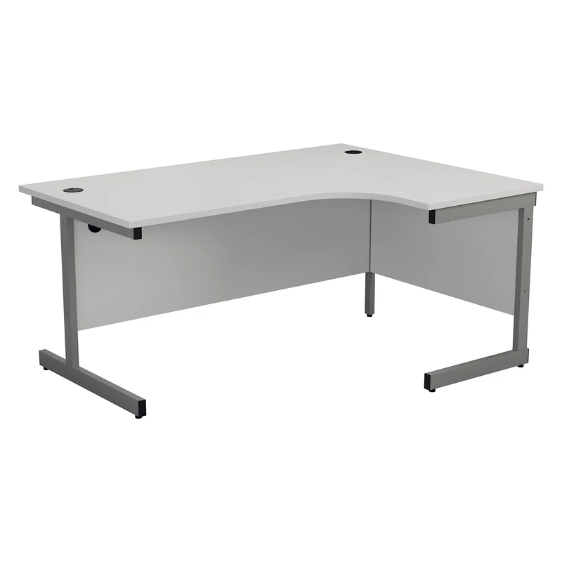 Office Hippo Heavy Duty Right Corner Desk, Strong & Reliable Workstation With Integrated Cable Ports, PC Table for Office or Home - White Top / Silver Frame