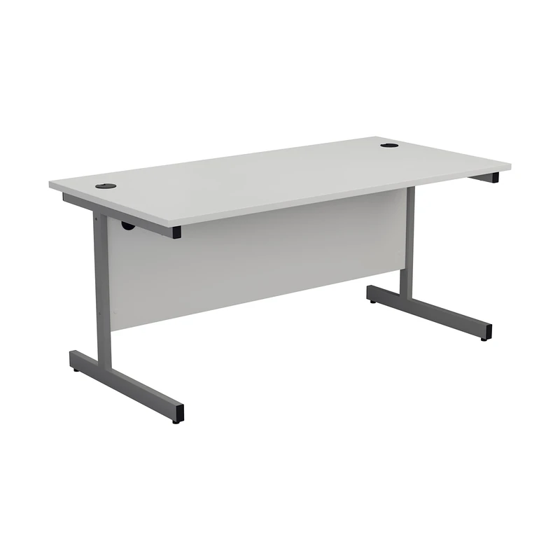 Office Hippo Rectangular Cantilever Desk - Heavy Duty Home Office Table with Integrated Cable Ports, PC Desk - Silver Frame/White Top, 120cm x 80cm