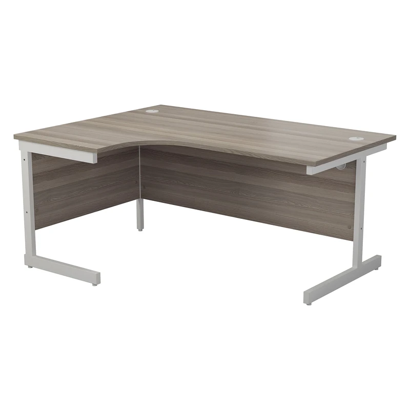Office Hippo Heavy Duty Corner Desk, Strong & Reliable Workstation, Integrated Cable Ports, PC Desk For Office or Home - Grey Oak Top / White Frame