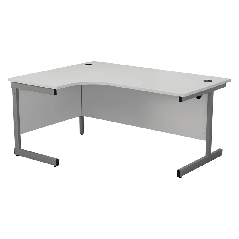 Office Hippo Heavy Duty Corner Desk, Strong & Reliable Workstation, Integrated Cable Ports, PC Desk For Office or Home - White Top / Silver Frame