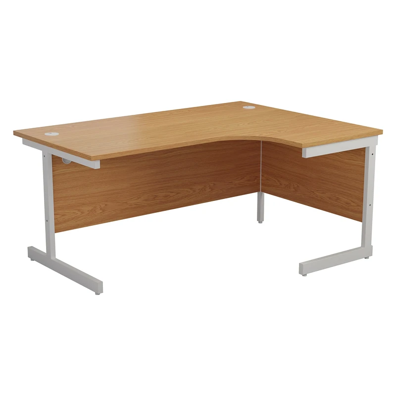 Office Hippo Heavy Duty Office Desk, Right Corner Desk, Strong & Reliable Workstation, Office Table With Integrated Cable Ports, PC Desk For Office or Home - Oak Top / White Frame