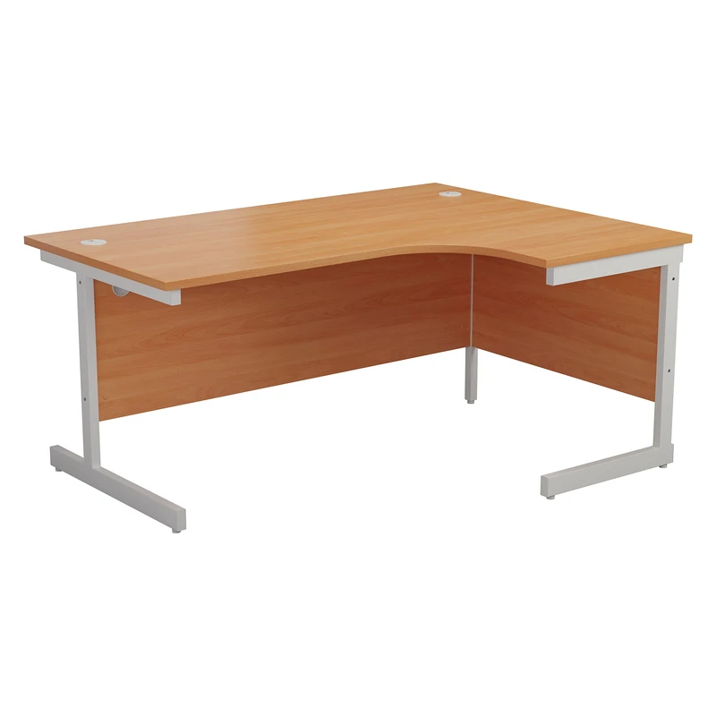 Office Hippo Heavy Duty Right Corner Desk, Strong & Reliable Workstation With Integrated Cable Ports for Office or Home - Beech Top / White Frame