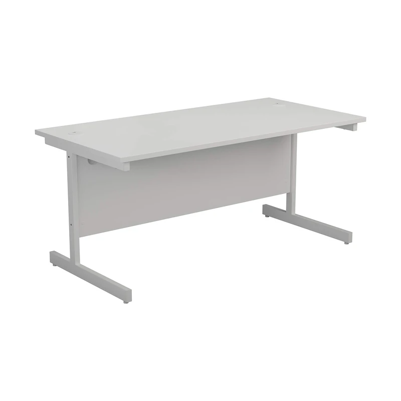 Office Hippo Heavy Duty Rectangular Cantilever Desk, Home Office Table + Integrated Cable Ports, PC Desk For Office or Home, 5 Yr Wty - White Frame/White Top, 120cm x 80cm