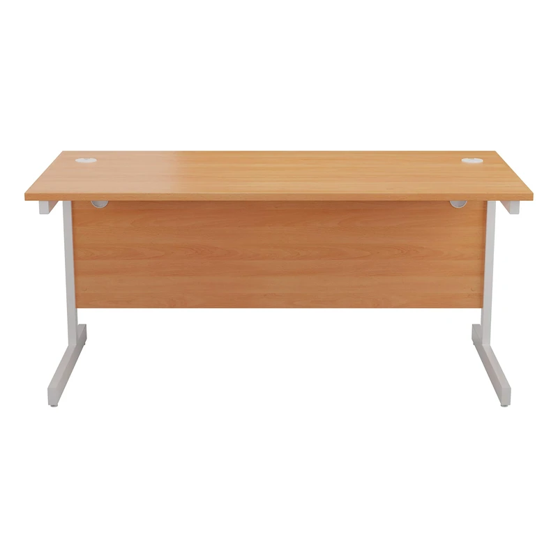 Office Hippo 1600mm IDEAL Rectangular Workstation-White Frame/Beech Top, MFC, 160 x 80 x 73 cm