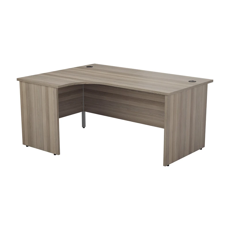 Office Hippo Professional L-Shaped Office Desk, Modern, 160 cm x 120 cm x 73 cm, Grey Oak, Integrated Cable Ports, Modesty Panel, Computer Desk for Office & Home