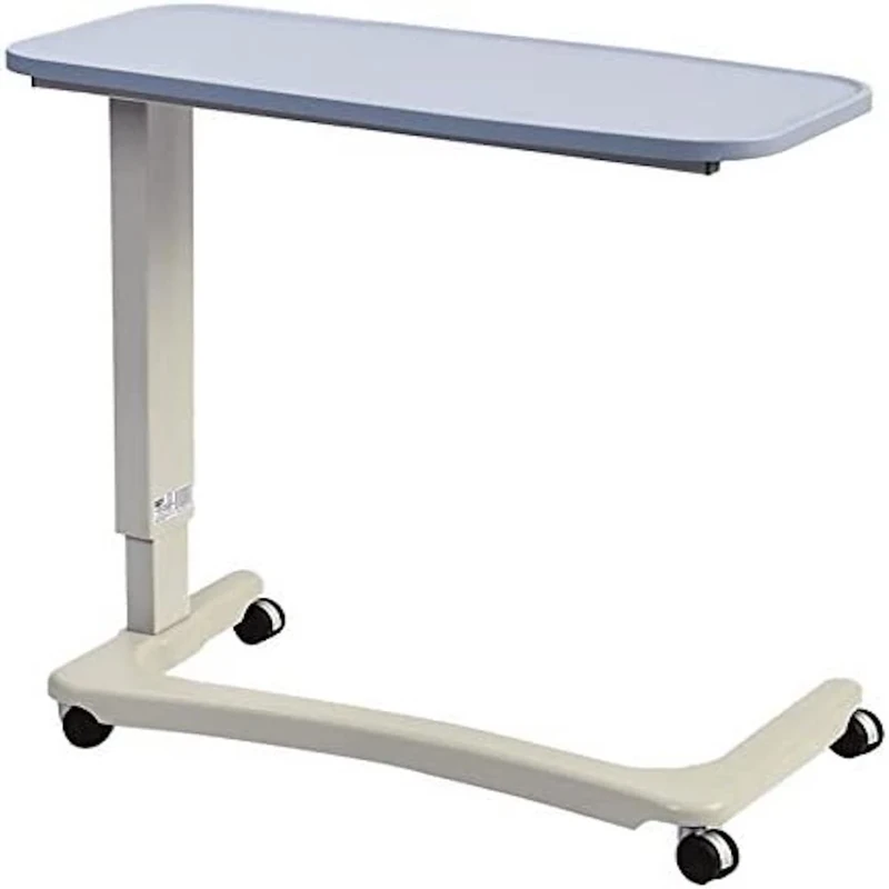 NRS Healthcare EasyLift Overbed/Over Chair Table Modern Blue N43577 Height Adjustable Curved Wheelchair Base