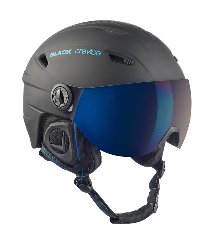 Black Crevice Adults Ski Helmet with Visor, Unisex, Skihelm, schwarz/blau, XS