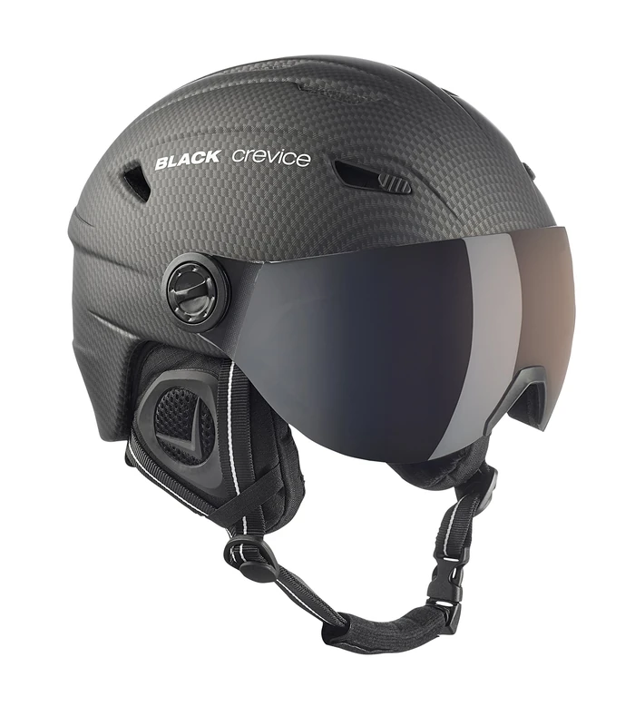 Black Crevice Adults Ski Helmet with Visor, Unisex, Skihelm, carbon black, XS