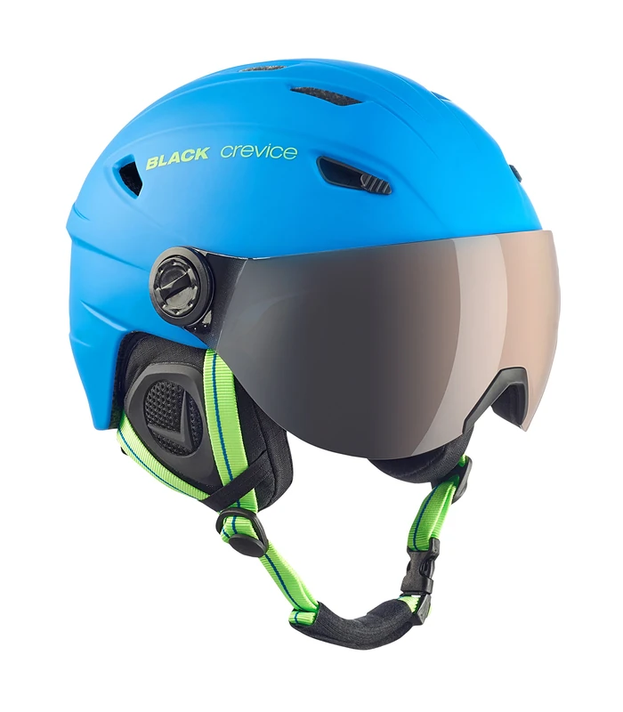 Black Crevice Adults Ski Helmet with Visor, Unisex, Skihelm, blue/green, M