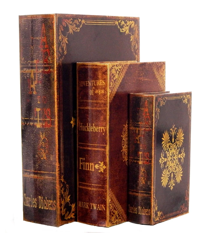Bellaa 28038 Decorative Book Box Vintage Floral Set of 3 Hidden Secret Storage Jewelry Keepsake Gift Antiques Shiny Gold