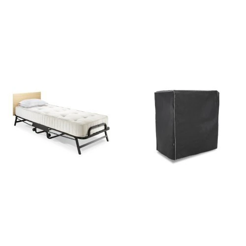JAY-BE Crown Single Folding Rollaway Bed with Premier Contract Sprung Mattress and Bed Cover, 90 x 190 cm, Gold, Black
