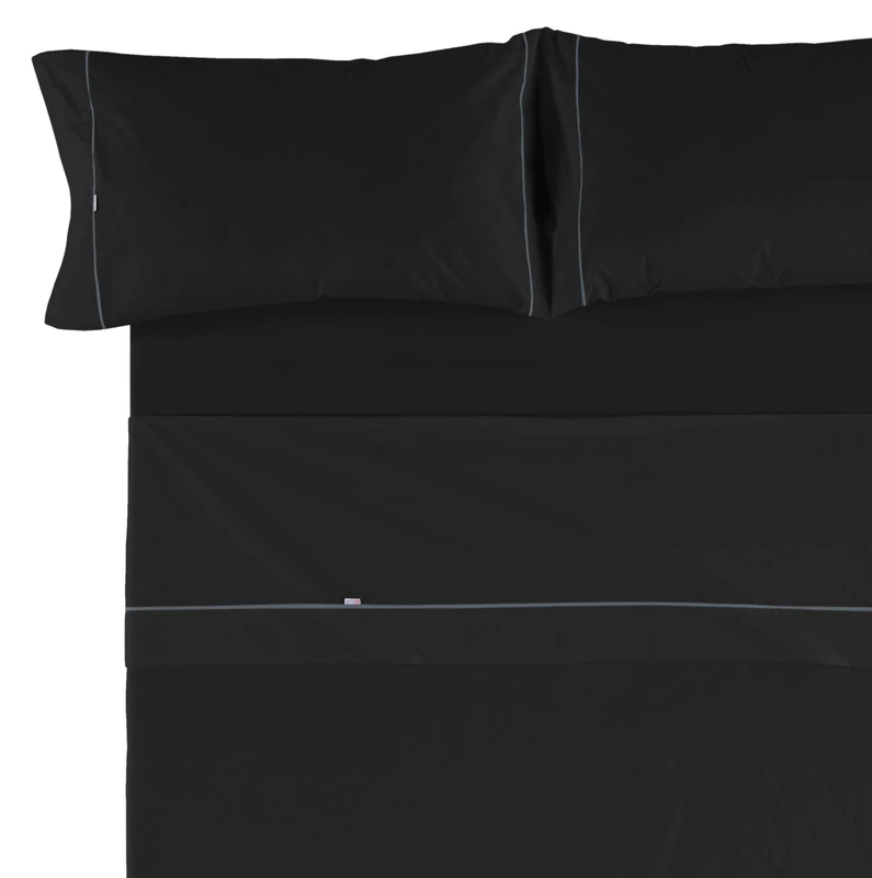 ESTELA es-tela Lisos biés 50/50 – Bedding Set 100% Cotton para cama de 160 cm, 4 piezas Black