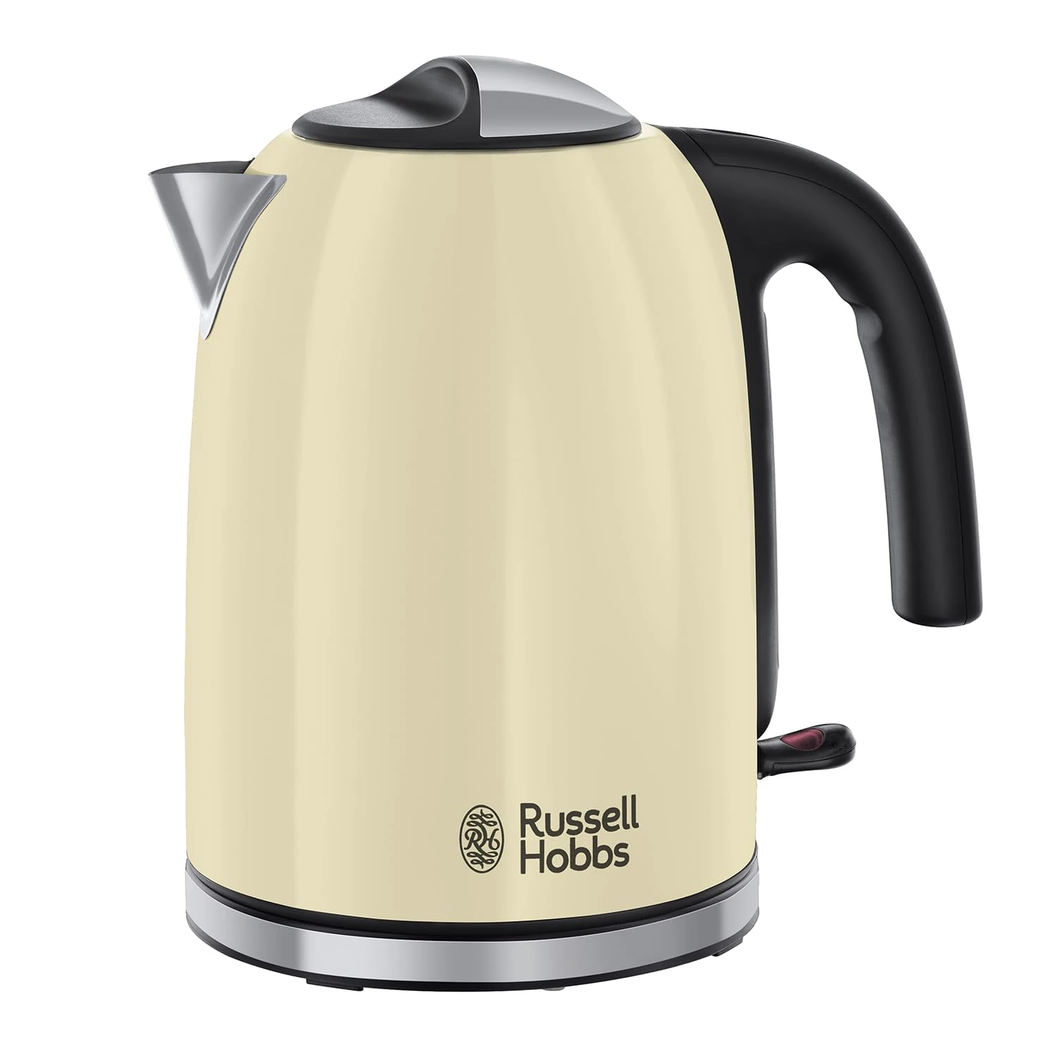 Russell Hobbs Cream Stainless Steel 1.7L Cordless Electric Kettle with black handle (Fast Boil 3KW, Removable washable anti-scale filter, Pull to open hinged lid, Perfect pour spout) 20415