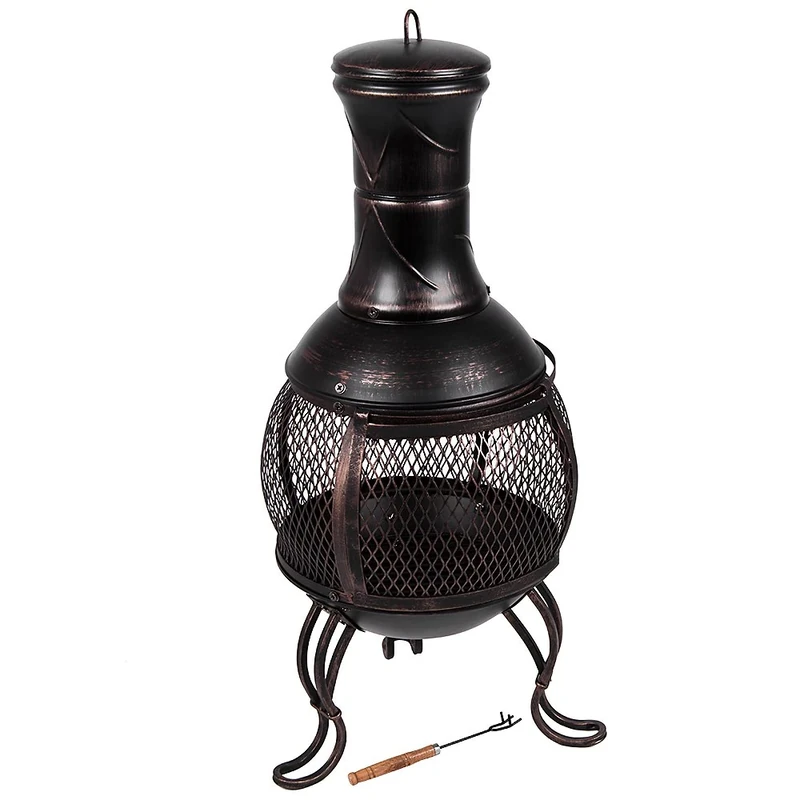 Fire Vida Steel Chiminea Outdoor Garden Patio Heater Grill Chimnea Chimenea, Black & Antique Gold