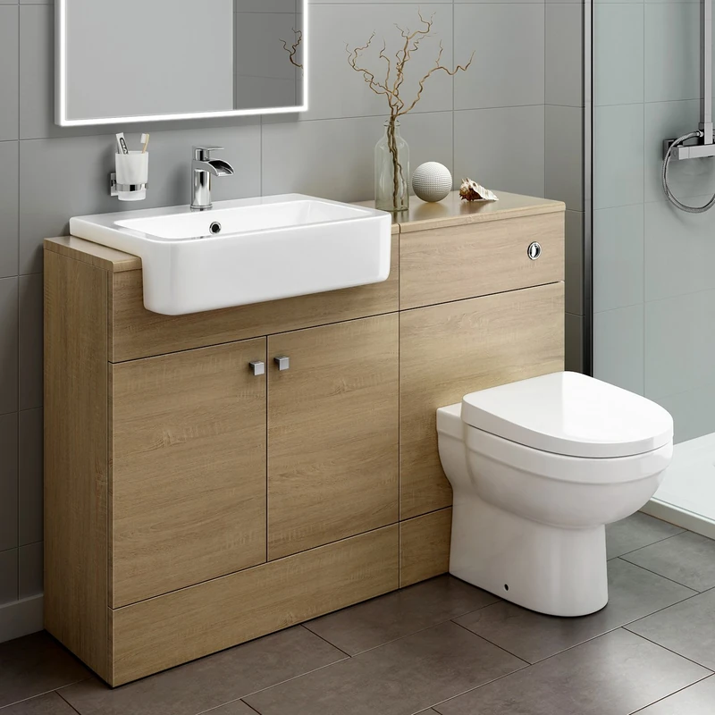 Luxury Oak Vanity Basin Sink Unit + Back to Wall Toilet Storage Furniture Set MV2007