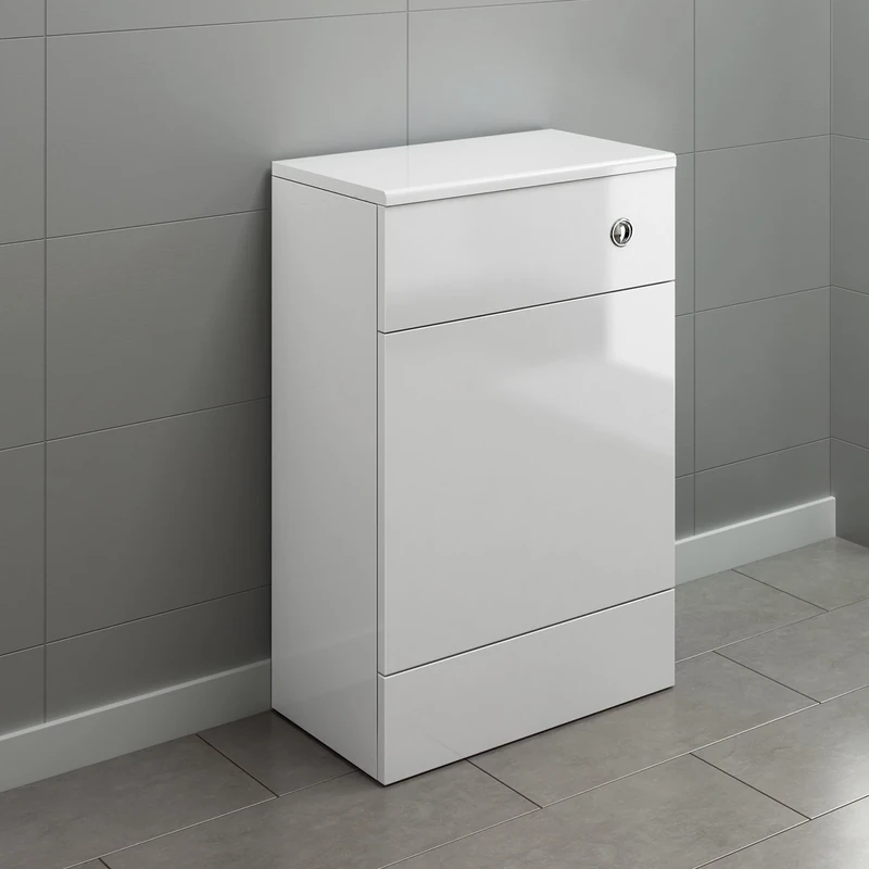 iBathUK 500mm Gloss Grey White Harper Back to Wall Toilet Cupboard Unit (White)