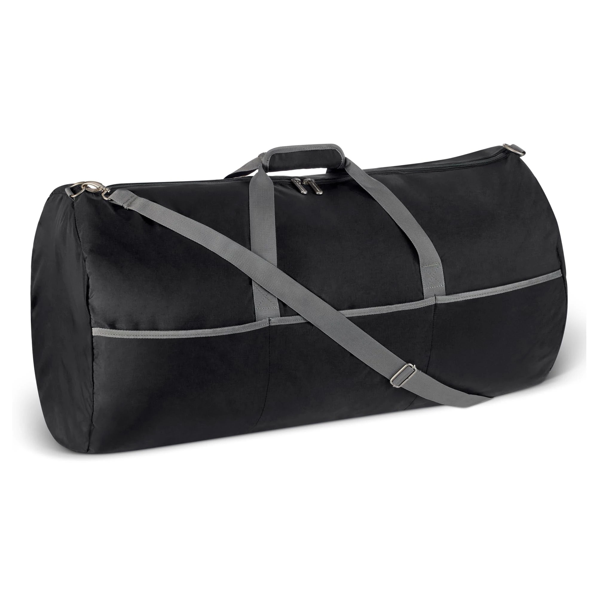 Amazon Essentials 32.4” (82.3cm) Extra Large Foldable Nylon Duffel Bag for Travel/Storage with Zipped Pockets, 9,254 Cubic Inch (150L), 50-LBS Capacity, Black (Previously Amazon Basics)