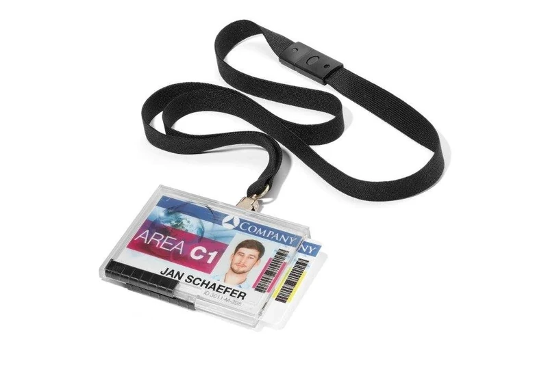 Durable 54 x 87 mm Holds 2 Cards Pushbox Duo with Lanyard Security ID Card Holder - Transparent (Pack of 10)