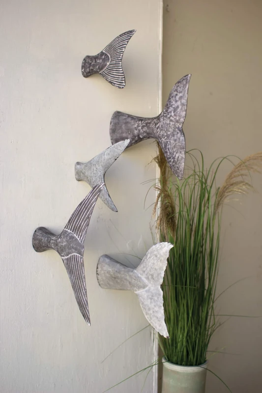 Kalalou Fish Tale Wall Sculptures, Set of 5, One Size, Raw Metal - Image 1