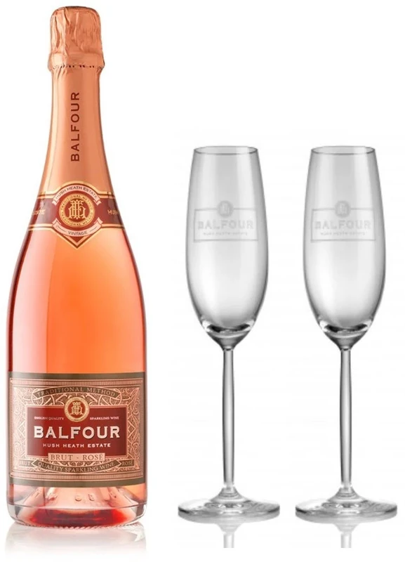 Hush Heath Balfour Brut Rose English Sparkling Wine Gift Set with Two Crystal Champagne Glasses, 75 cl