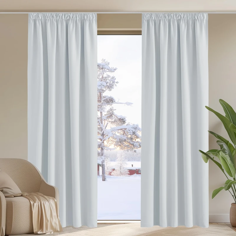 PONY DANCE White Thermal Curtains - Extra Wide, Large Room Darkening Curtains with Pencil Pleat for Nursery, Living Room, 2 Panels, W90 X L90, Greyish White