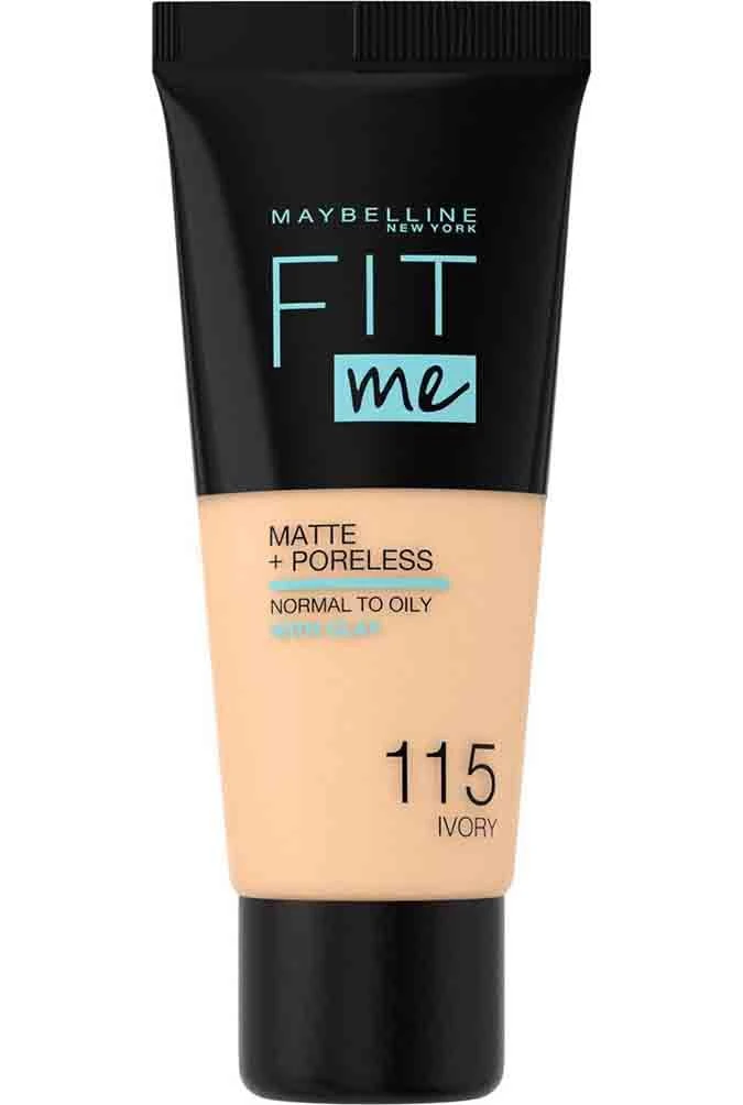 Maybelline Fit Me Foundation, Medium Coverage, Blendable With a Matte and Poreless Finish, For Normal to Oily Skin, Shade: 115 Ivory, 30ml