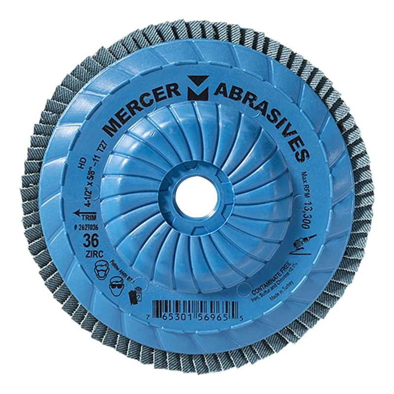 Mercer Industries 262T036 High Density Type 27, 4-1/2"x 5/8" -11 Grit 36 Zirconia Flap Disc Trimmable (10 Pack)