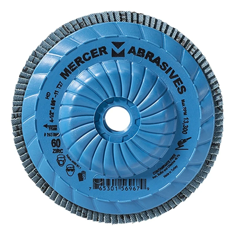 Mercer Industries 262T060 High Density Type 27, 4-1/2"x 5/8" -11 Grit 60 Zirconia Flap Disc Trimmable (10 Pack)