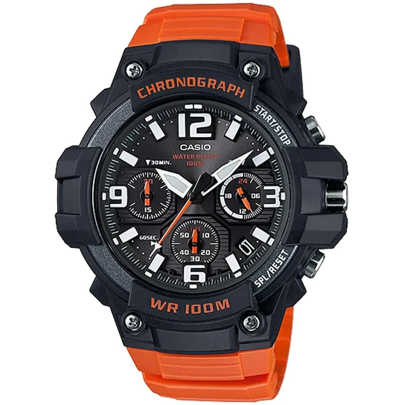 Casio Men's 'Heavy Duty Chronograph' Quartz Stainless Steel and Resin Automatic Watch, Color:Orange (Model: MCW-100H-4AVCF)