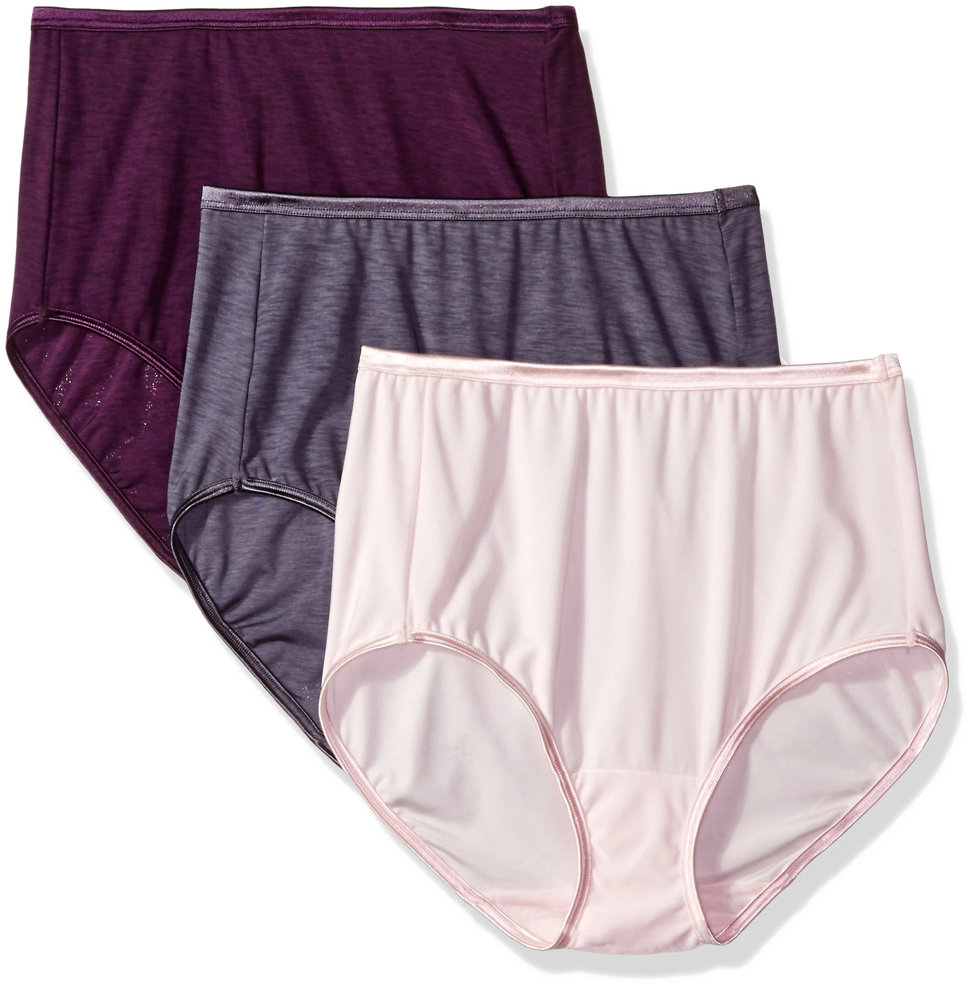 Vanity Fair Women's 3 Pack Illumination Brief Panty 13309, Ballet Pink/Sangria/Steel Violet, XXL (Pack of 3)
