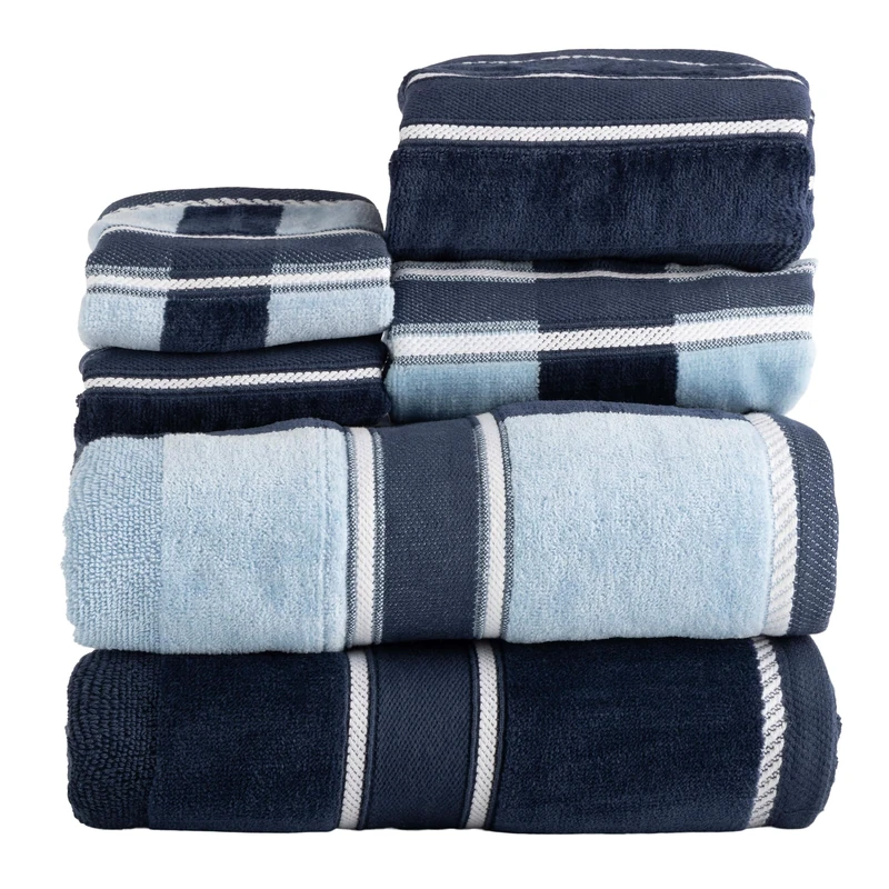 Lavish Home 100% Cotton Oakville Velour 6 Piece Towel Set-Navy