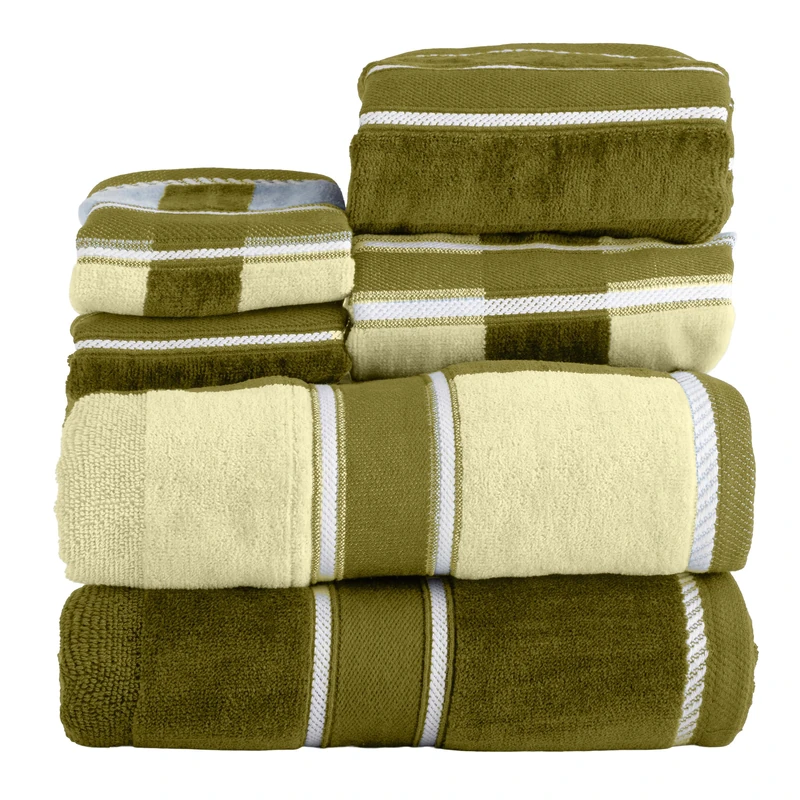 Lavish Home 6-Piece Complete Bath Towel Set – Luxurious Solid and Striped Absorbent Cotton Towels – Machine Washable Bathroom Set (Green)