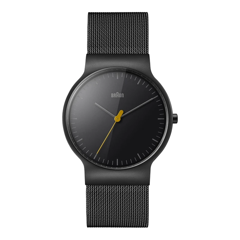 Braun Mens Quartz Watch with Black Dial Analogue Display and Black Stainless Steel Mesh Strap BN0211BKMHG - Image 1